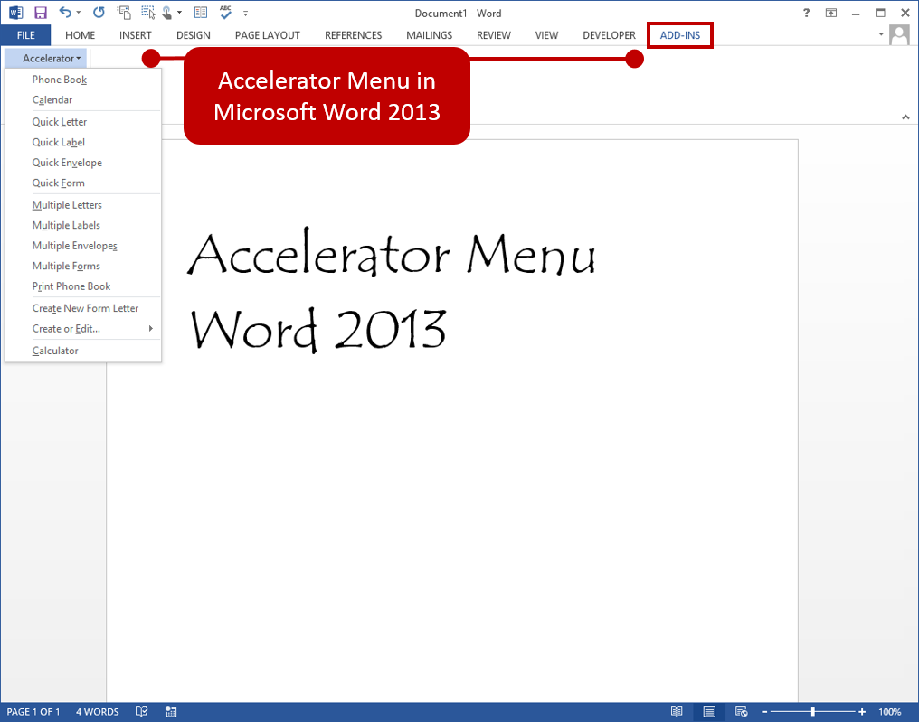 Office Accelerator Menu in Microsoft Word