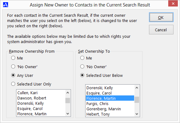 Change Contact Owner Dialog Box