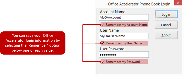 Save Office Accelerator Auto-Login Settings