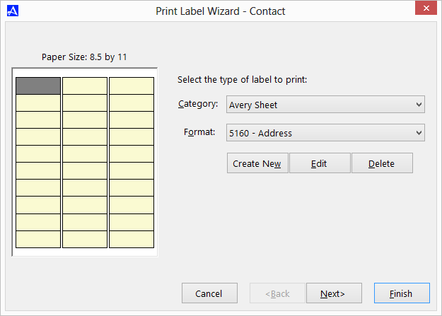 Office Accelerator Print Label Wizard Screen (Paper Selections)
