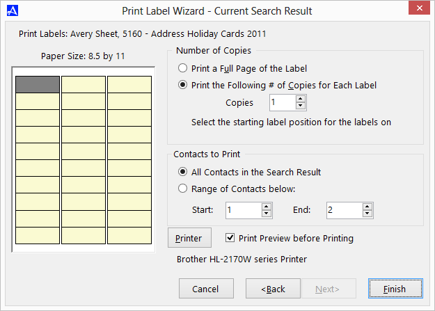 Office Accelerator Print Label Wizard Screen (Format Selections)