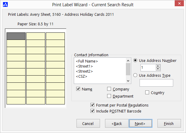 Office Accelerator Print Label Wizard Screen (Address Selections)