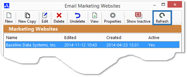 Refresh the Email Marketing Website screen