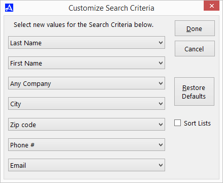 Default Search Criteria Screen