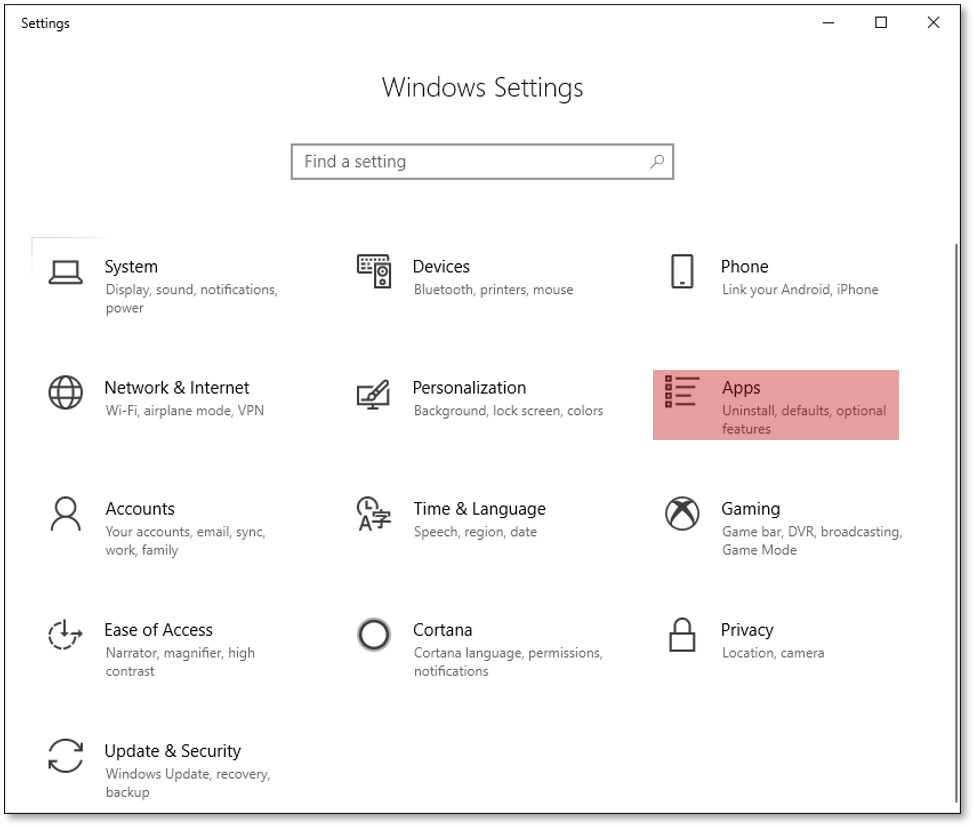 Windows 10 Settings - Apps