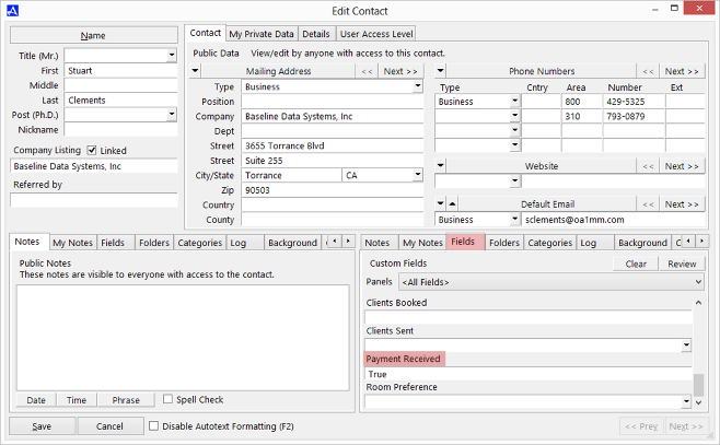 Edit Contact Screen Denoting Custom Fields