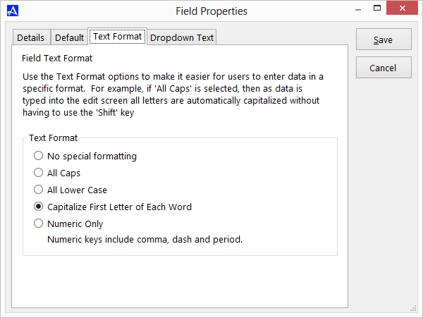 Field Text Format