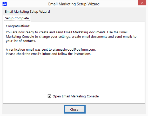 Email Marketing Setup Wizard - Setup Complete