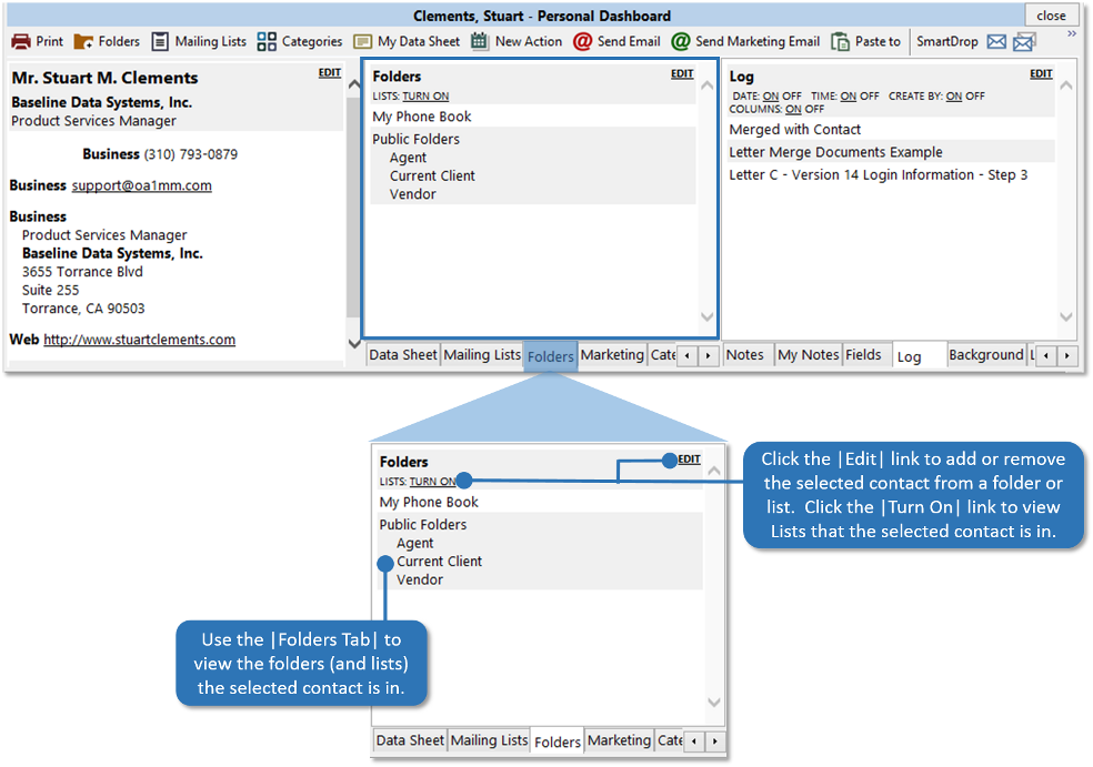 Personal Dashboard Folders Tab