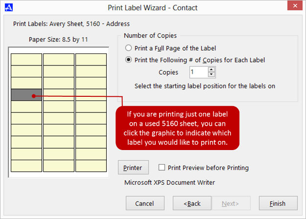 Office Accelerator Print Label Wizard Screen (Paper Selections)