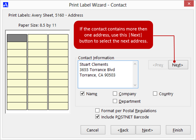 Office Accelerator Print Label Wizard Screen (Paper Selections)