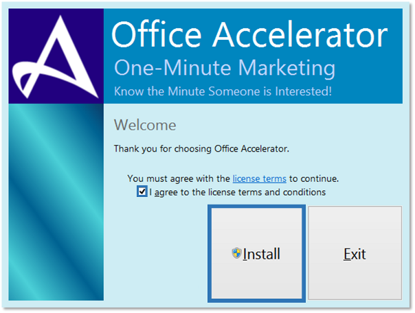 Office Accelerator Setup Screen - Install Button