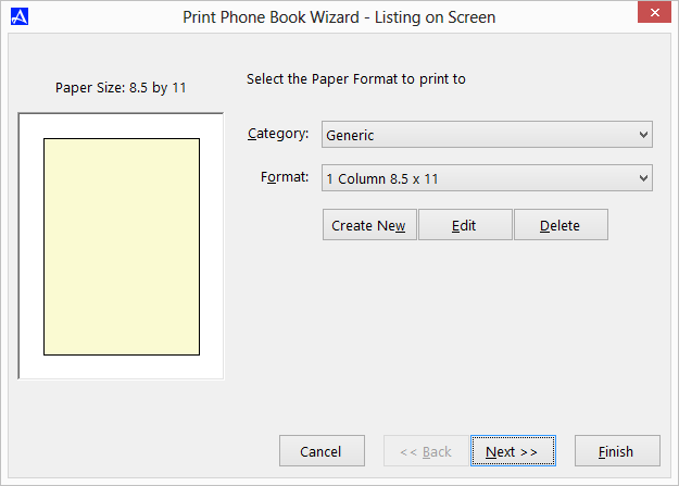 Office Accelerator Print Wizard Listing on Screen Dialog Box (Paper Type Selection)