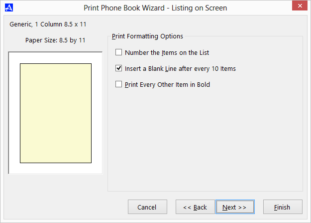 Office Accelerator Print Wizard Listing on Screen dialog Box (Format Selection)