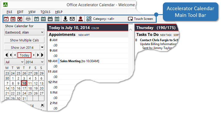 Office Accelerator Calendar Main Tool Bar