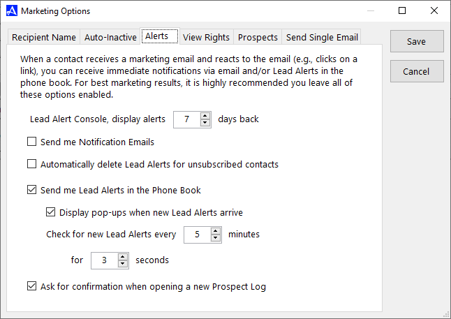 Alerts - Accelerator Email Marketing Options