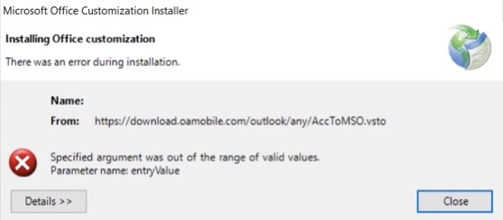 Microsoft Office Customization Error