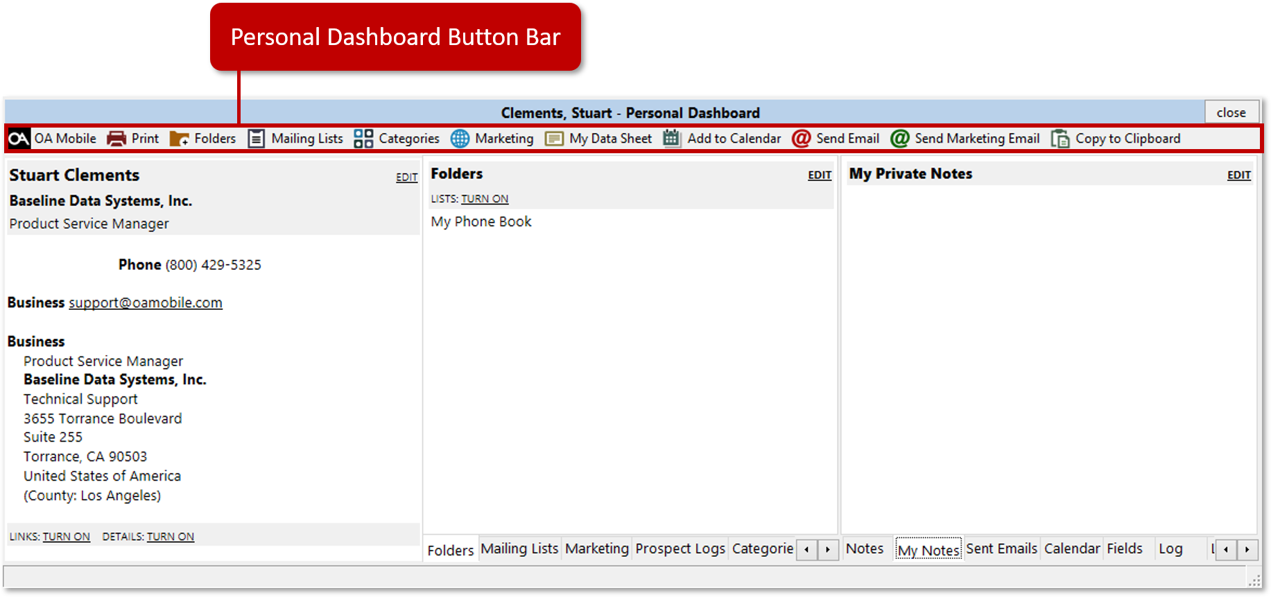Office Accelerator Phone Book Personal Dashboard Button Bar