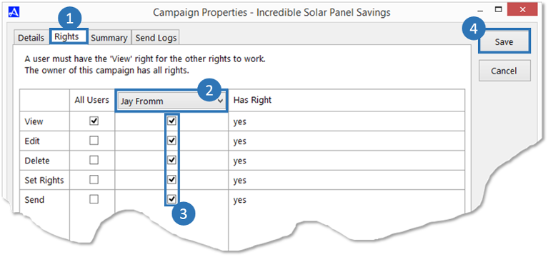 Campaign Rights Tab