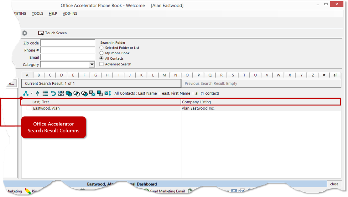 Office Accelerator Search Result Columns 