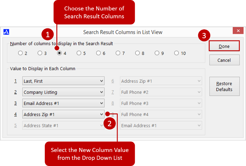 Changing the Search Result Columns