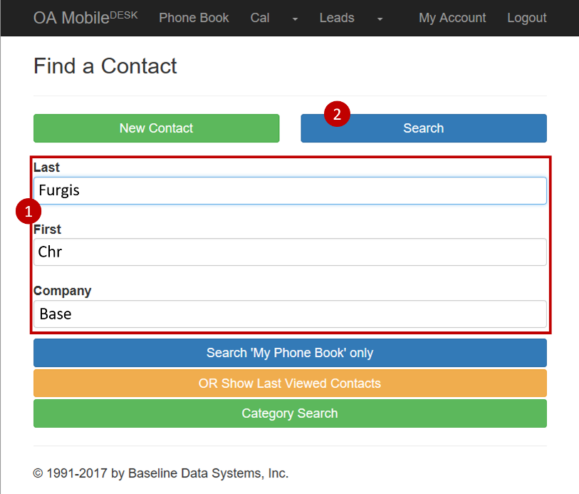 OA Mobile Search Screen