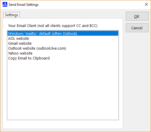 Default Email Client Dialog Box