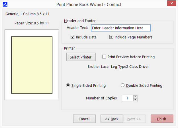 Office Accelerator Print Wizard dialog Box (Header & Footer Selections)