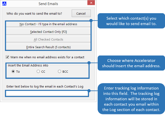 Send Emails Dialog Box