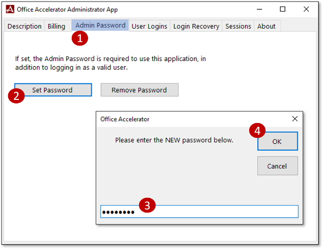 Office Accelerator Administrator App - Set Admin Password