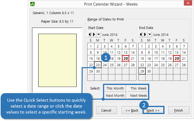 Print Calendar Wizard - Date Selection