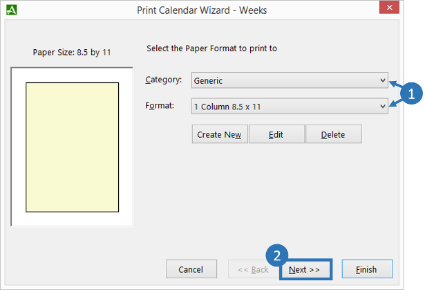Print Calendar Wizard - Paper Type Selection